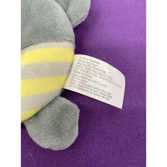 Walgreens 6 Inch Baby Rattle Elephant Yellow Striped Gray Minky - Picture 4 of 5